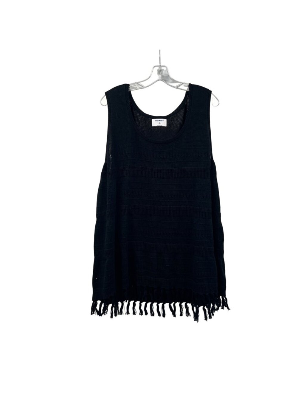Old Navy Open Knit Sleeveless Sweater Fringe Hem Black Womens Size 3X